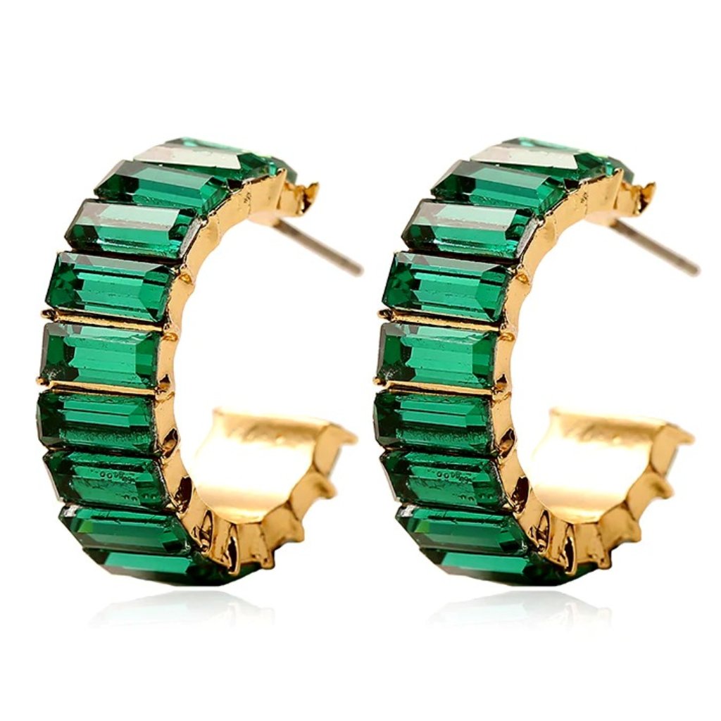 Emerald Green Crystal Earrings With Gold Base 24$